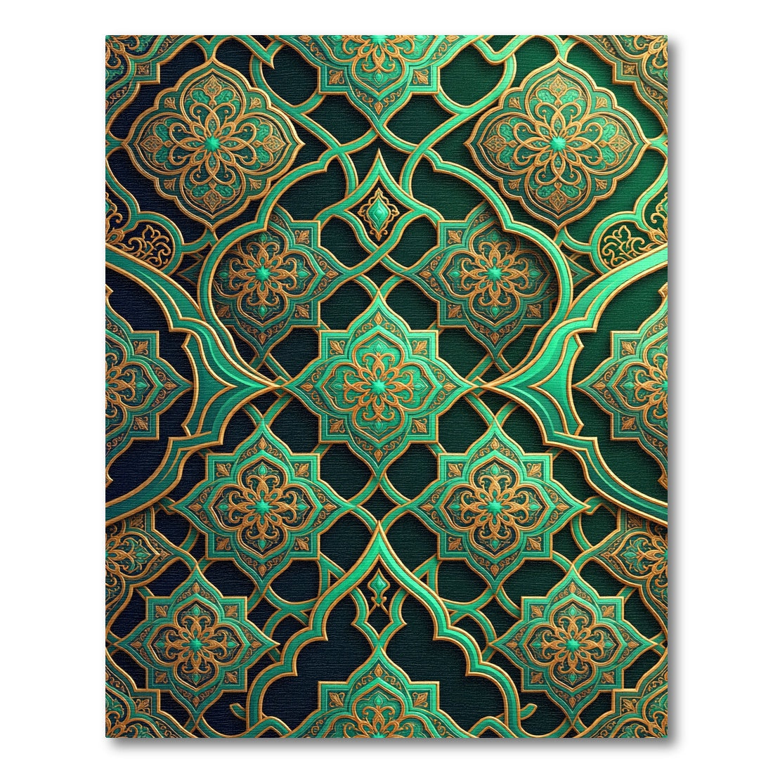 Emerald Golden Arabesque Lattice Rug
