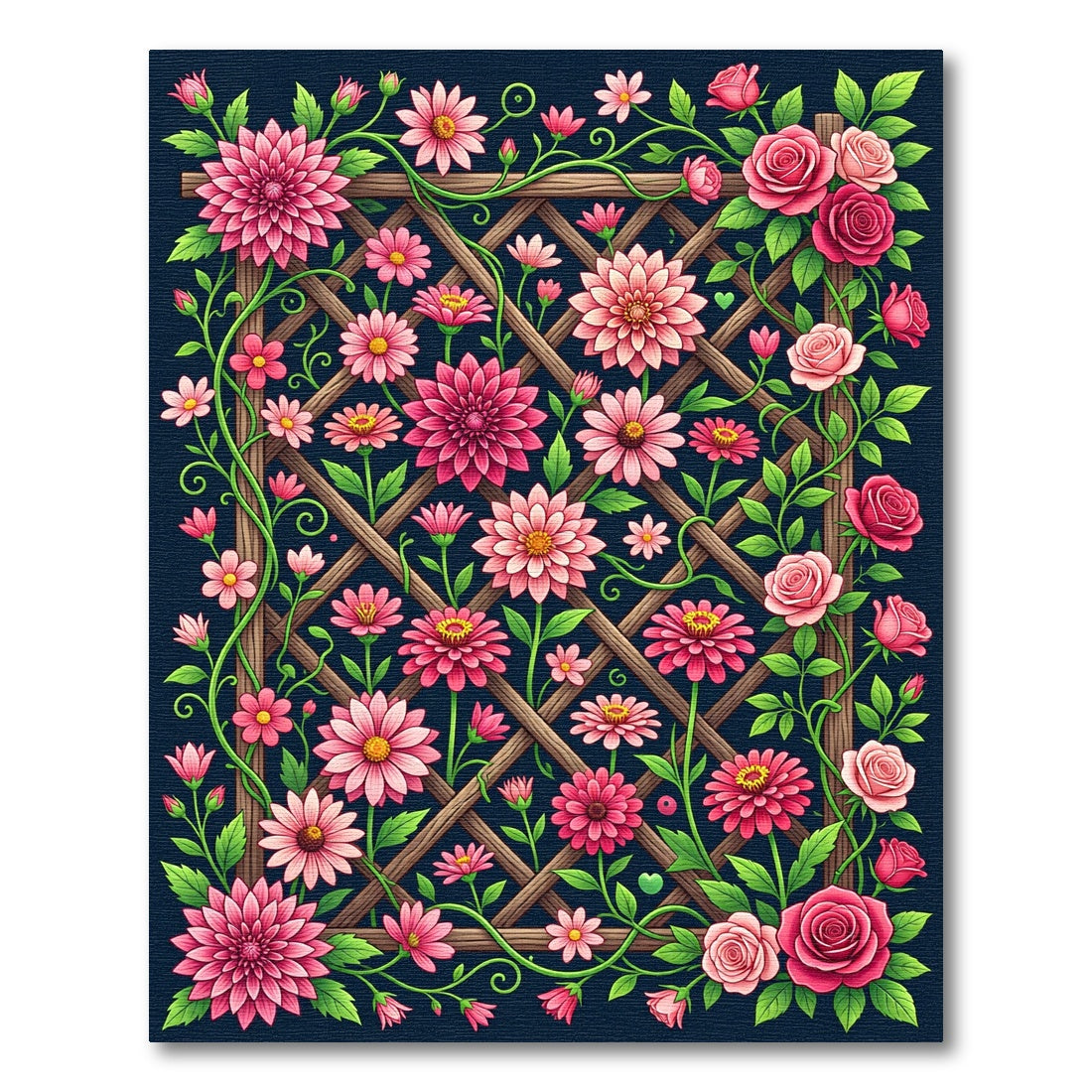 Pink Garden Lattice Floral Abundance Rug
