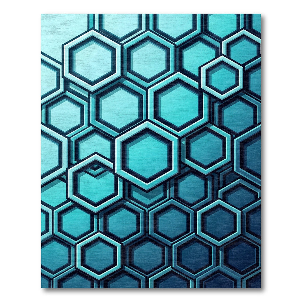 Modern Teal Geometric Hexagon Layers Rug