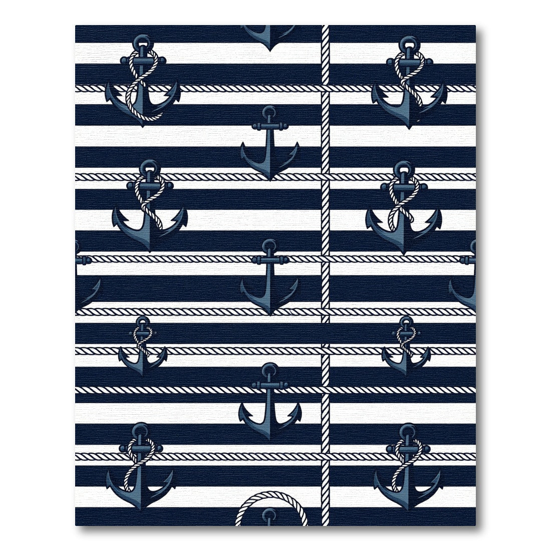 Nautical Navy Anchor Striped Rope Rug