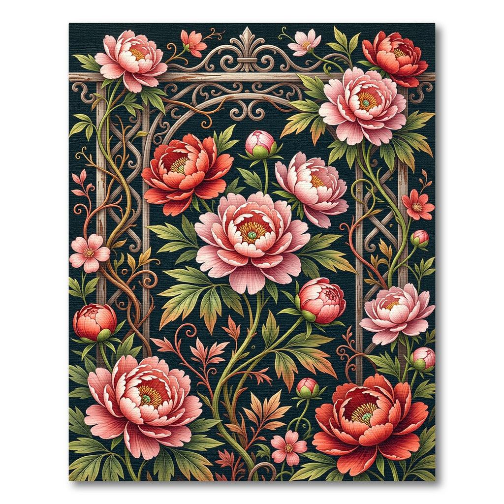 Victorian Coral Peony Garden Gate Rug