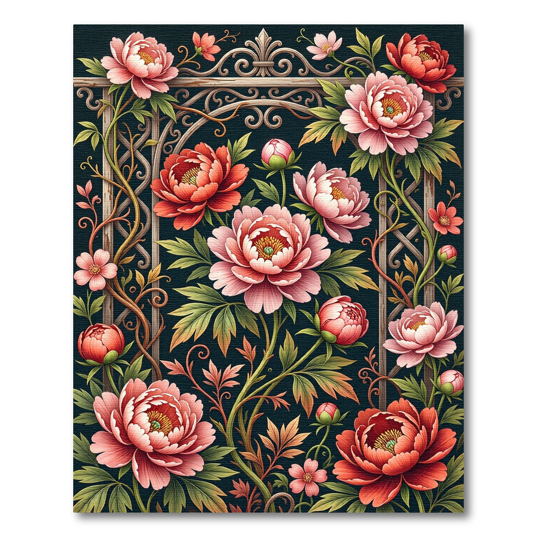 Victorian Coral Peony Garden Gate Rug