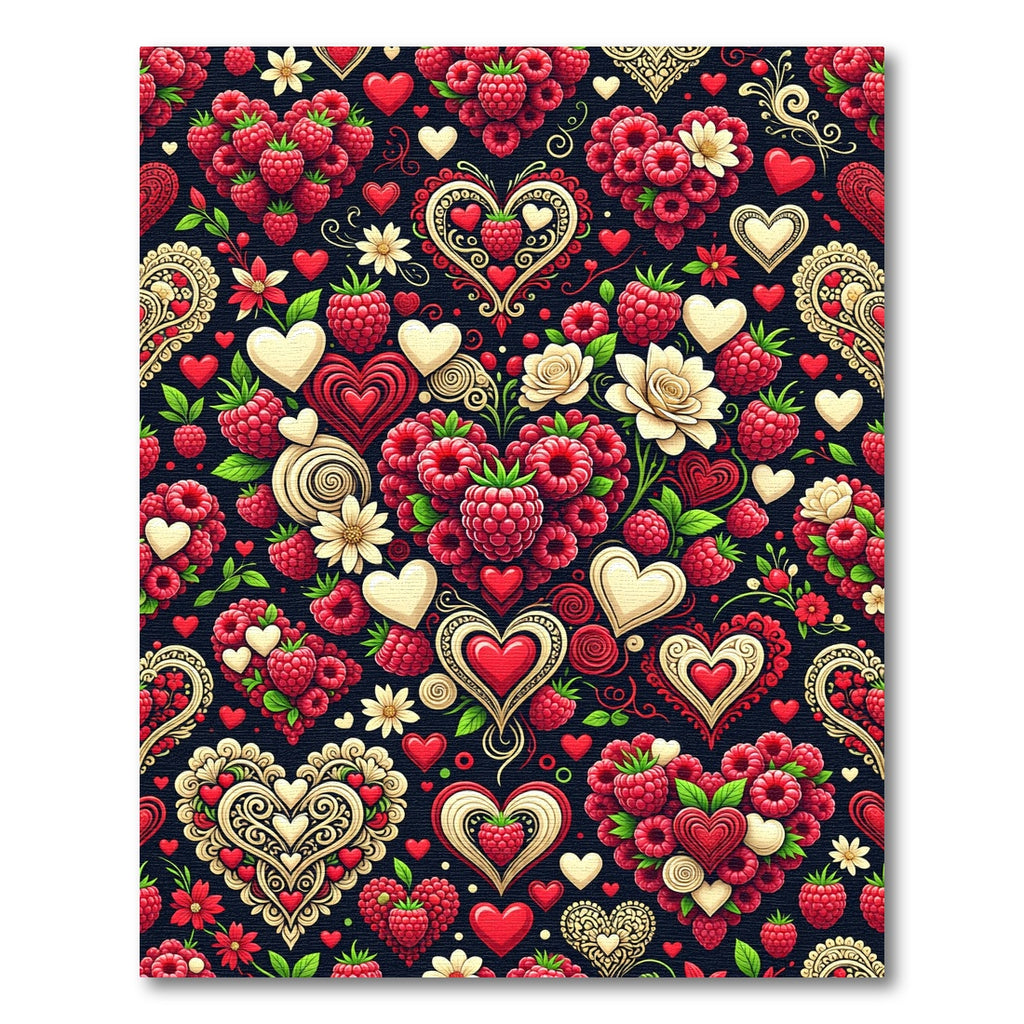 Vibrant Red Heart Raspberry Pattern Rug