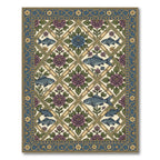Vintage Blue Floral Fish Diamond Lattice Rug