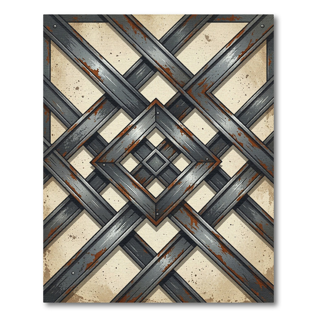 Industrial Weathered Iron Geometric Grille Rug