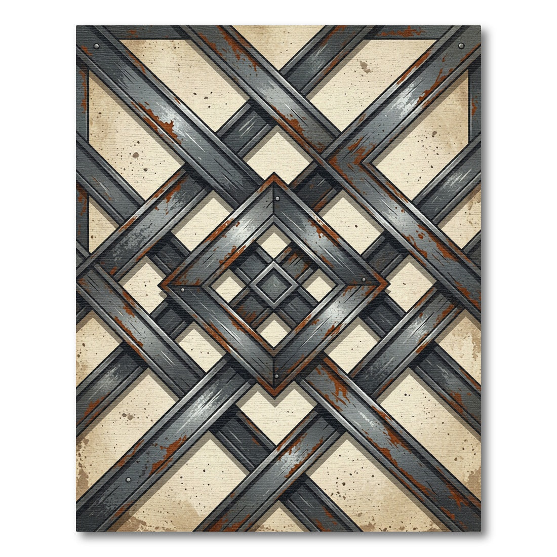 Industrial Weathered Iron Geometric Grille Rug