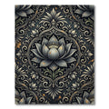Dark Gray Lotus Bloom Damask Rug