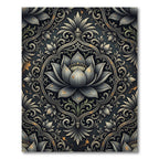 Dark Gray Lotus Bloom Damask Rug