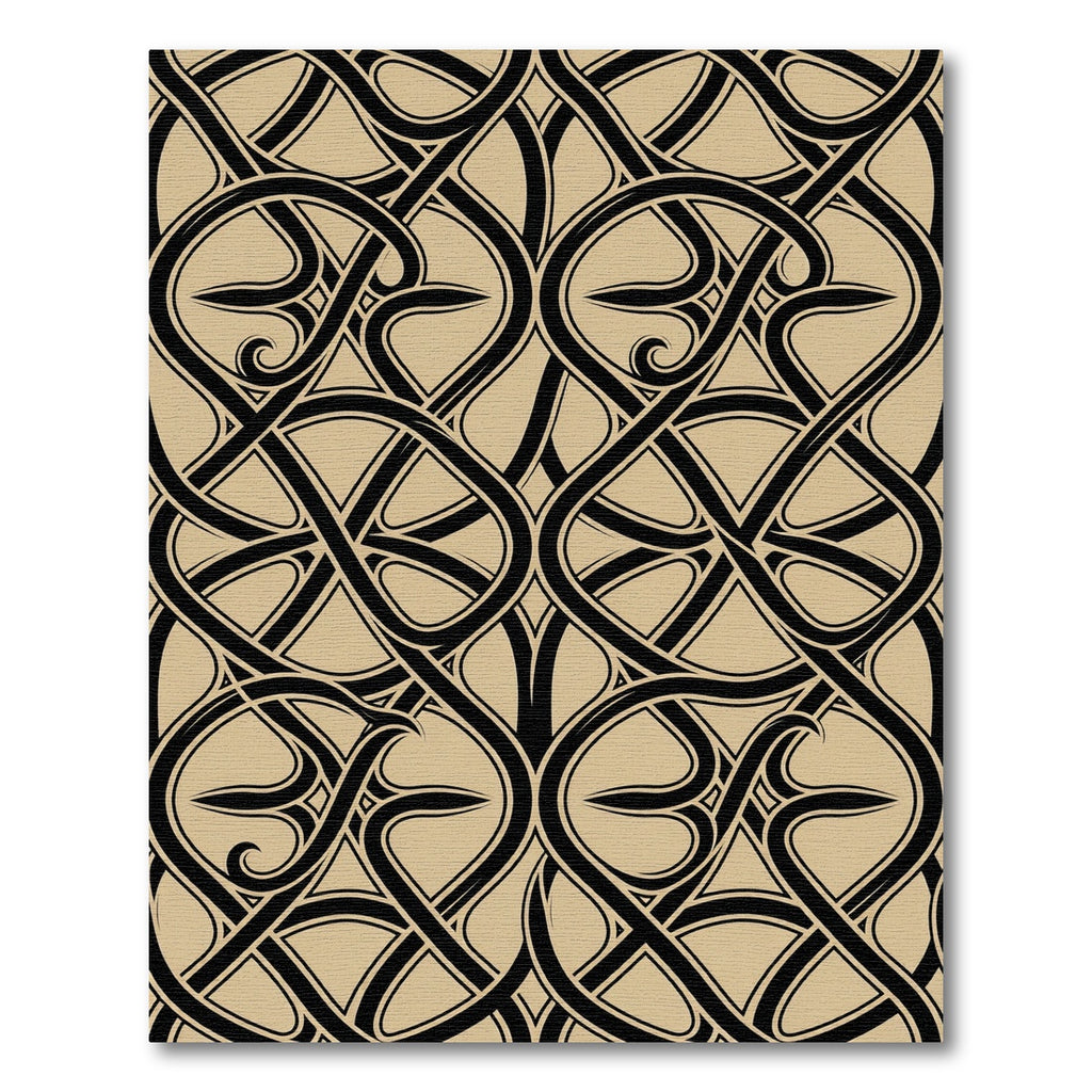 Elegant Black and Taupe Interlocking Scroll Rug