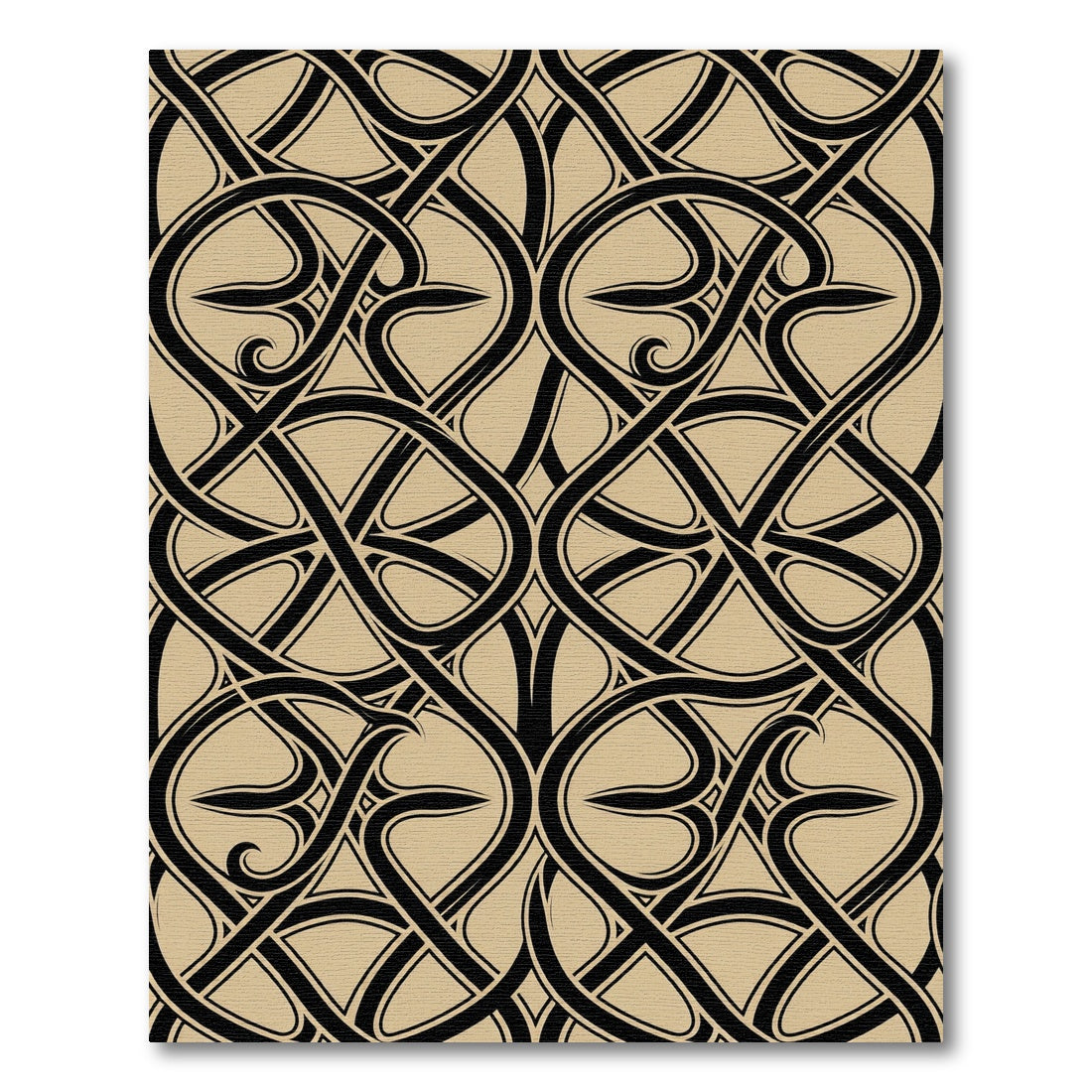 Elegant Black and Taupe Interlocking Scroll Rug