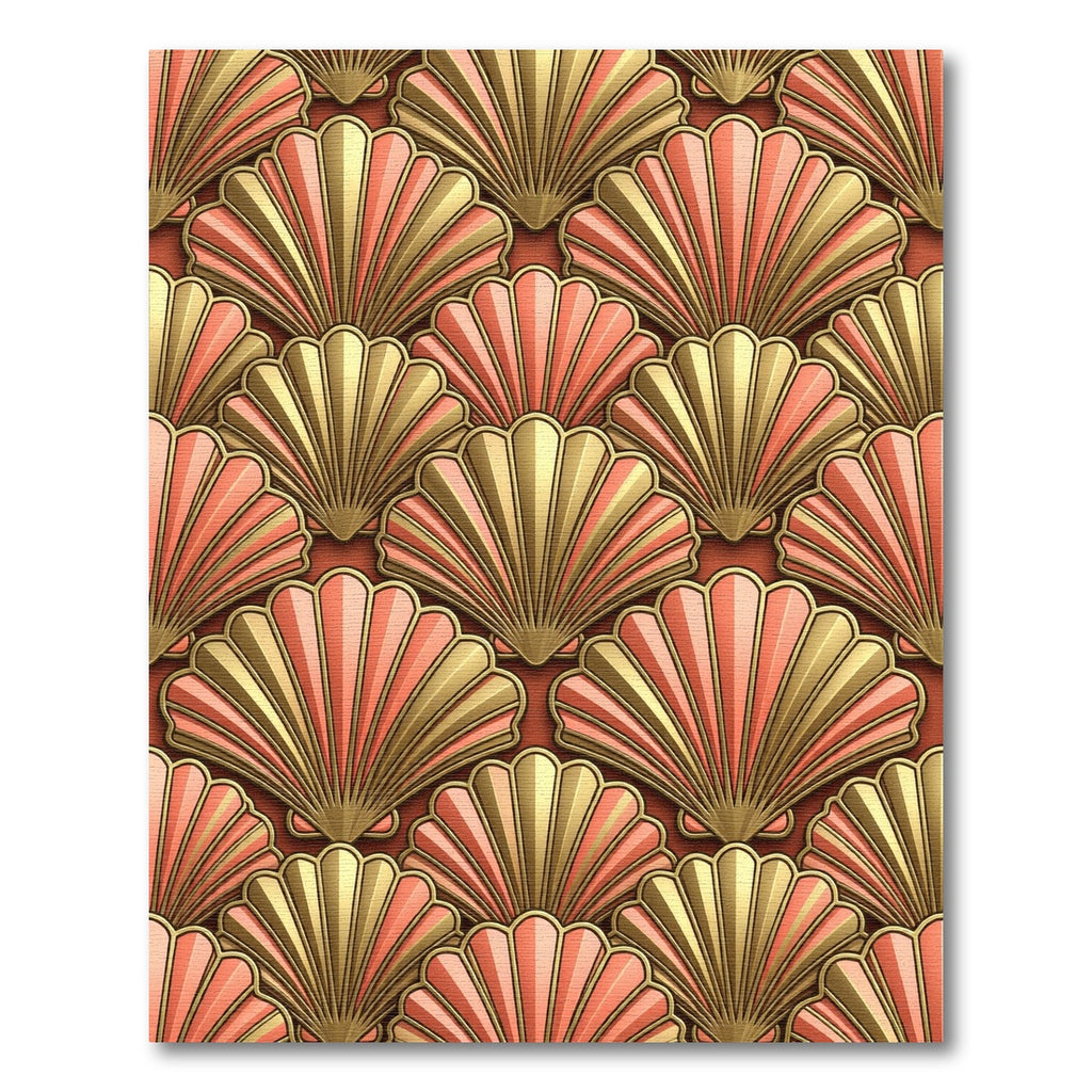 Art Deco Golden Shell Fan Coral Rug