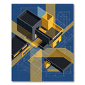 Architectural Blueprint Yellow Geometric Layers Rug
