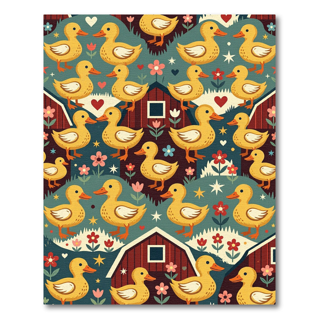 Whimsical Yellow Duck Folk Farmhouse Area Rug