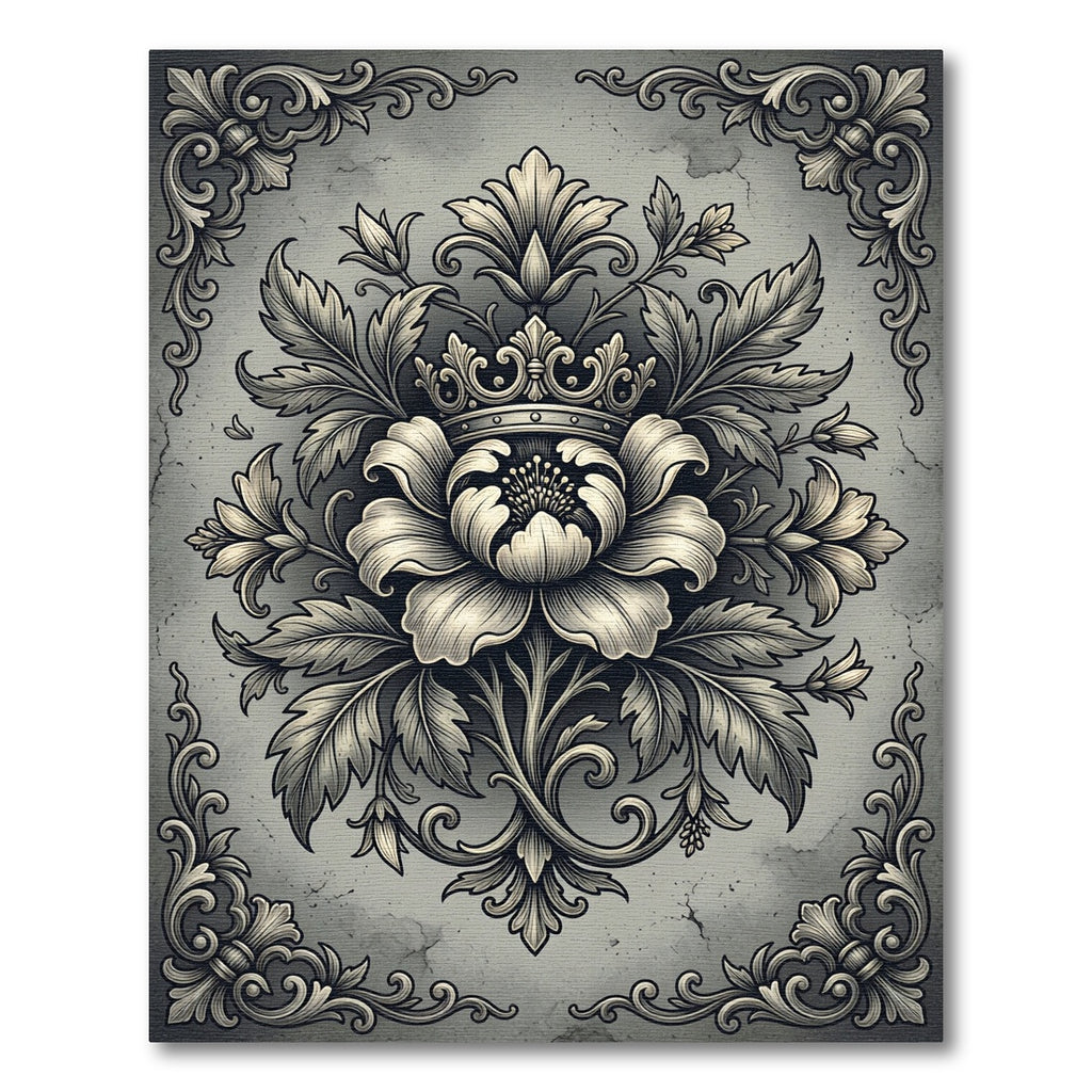 Antique Gray Crown Medallion Floral Rug