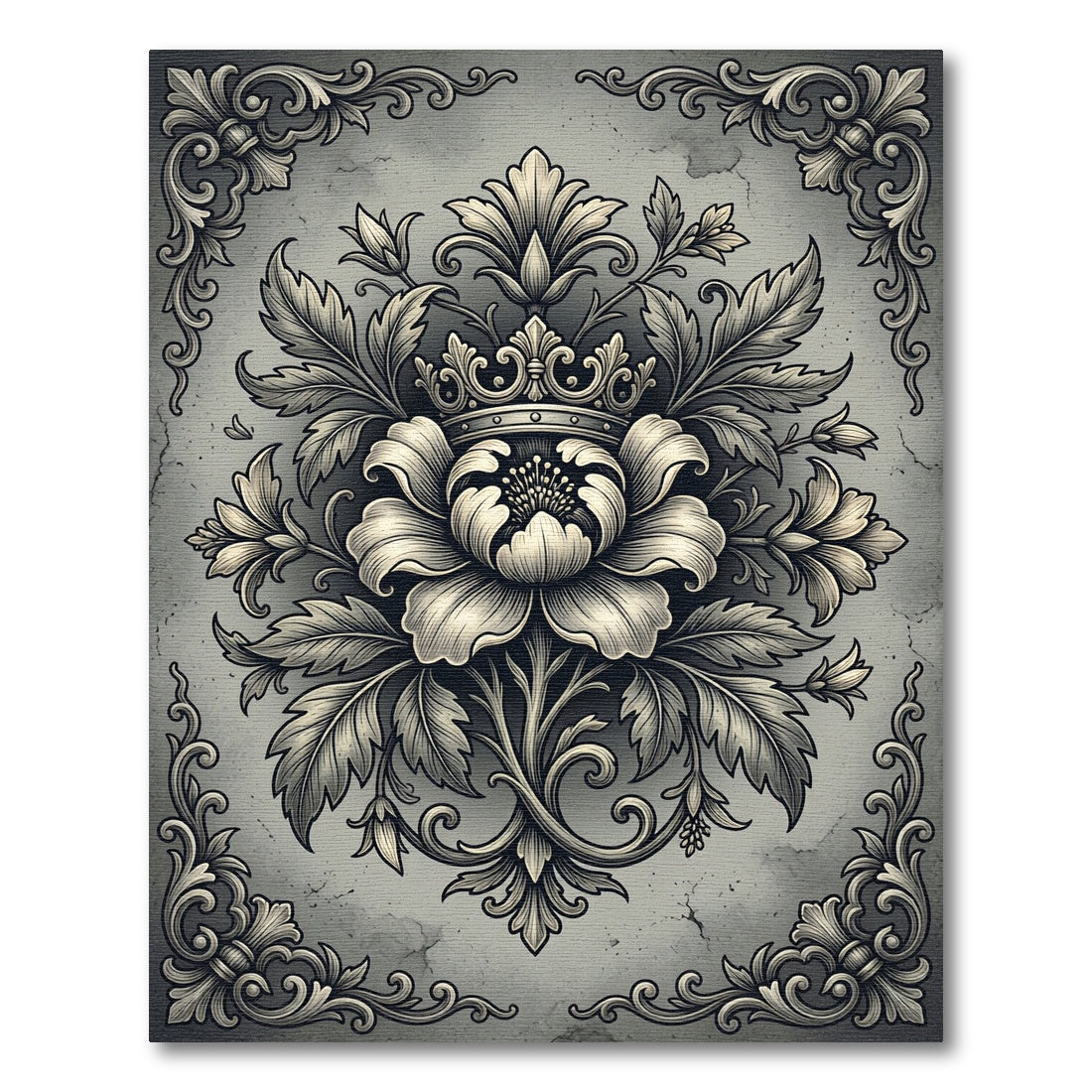 Antique Gray Crown Medallion Floral Rug