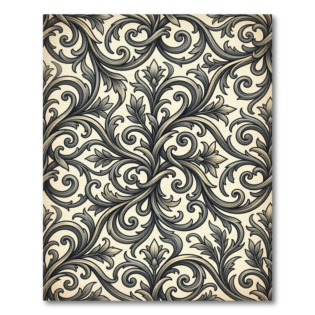 Ornate Gray Acanthus Swirl Rug