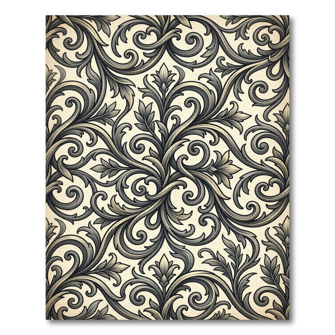 Ornate Gray Acanthus Swirl Rug