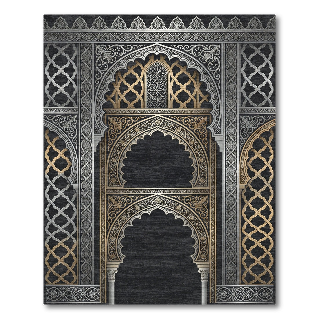 Ornate Silver and Gold Archway Rug