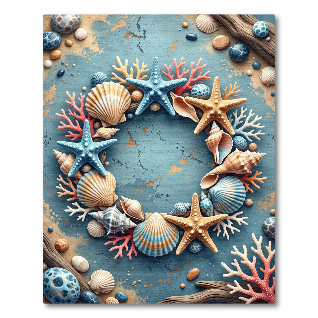 Ocean Life Seashell Starfish Coral Ring Rug