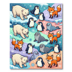 Playful Arctic Animals Pastel Winter Scene Rug