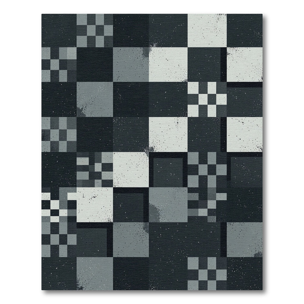 Monochromatic Abstract Geometric Pixel Checkered Rug