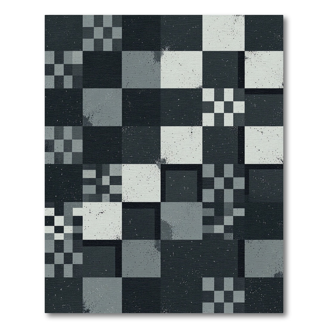 Monochromatic Abstract Geometric Pixel Checkered Rug