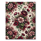 Deep Berry Floral Botanical Arrangement Rug