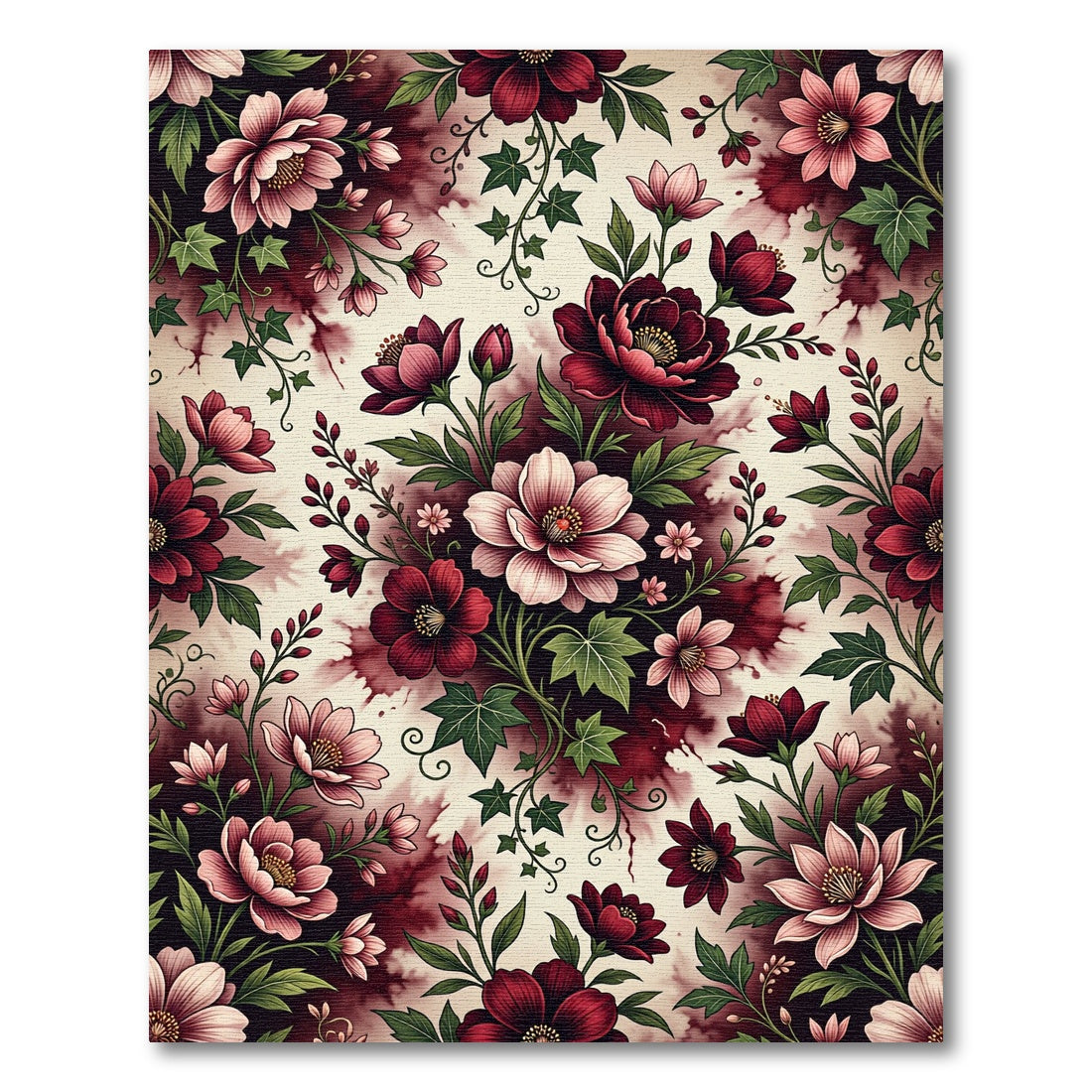 Deep Berry Floral Botanical Arrangement Rug