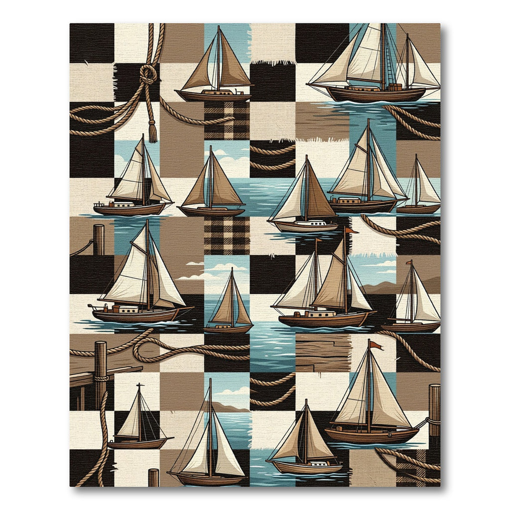 Nautical Sailboats Patchwork Collage Rug