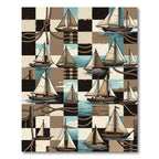 Nautical Sailboats Patchwork Collage Rug