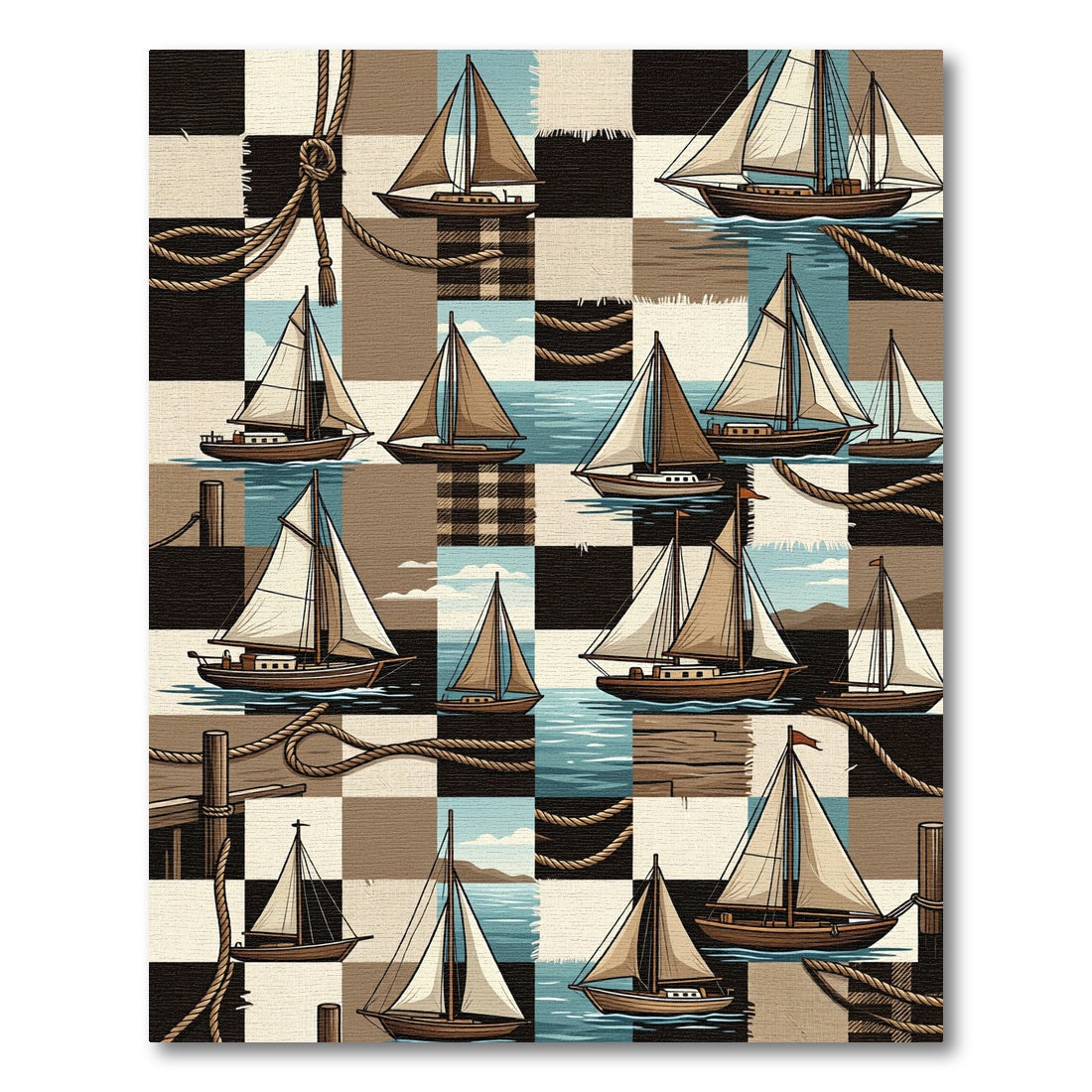 Nautical Sailboats Patchwork Collage Rug