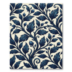 Deep Blue Leafy Vine Swirl Rug