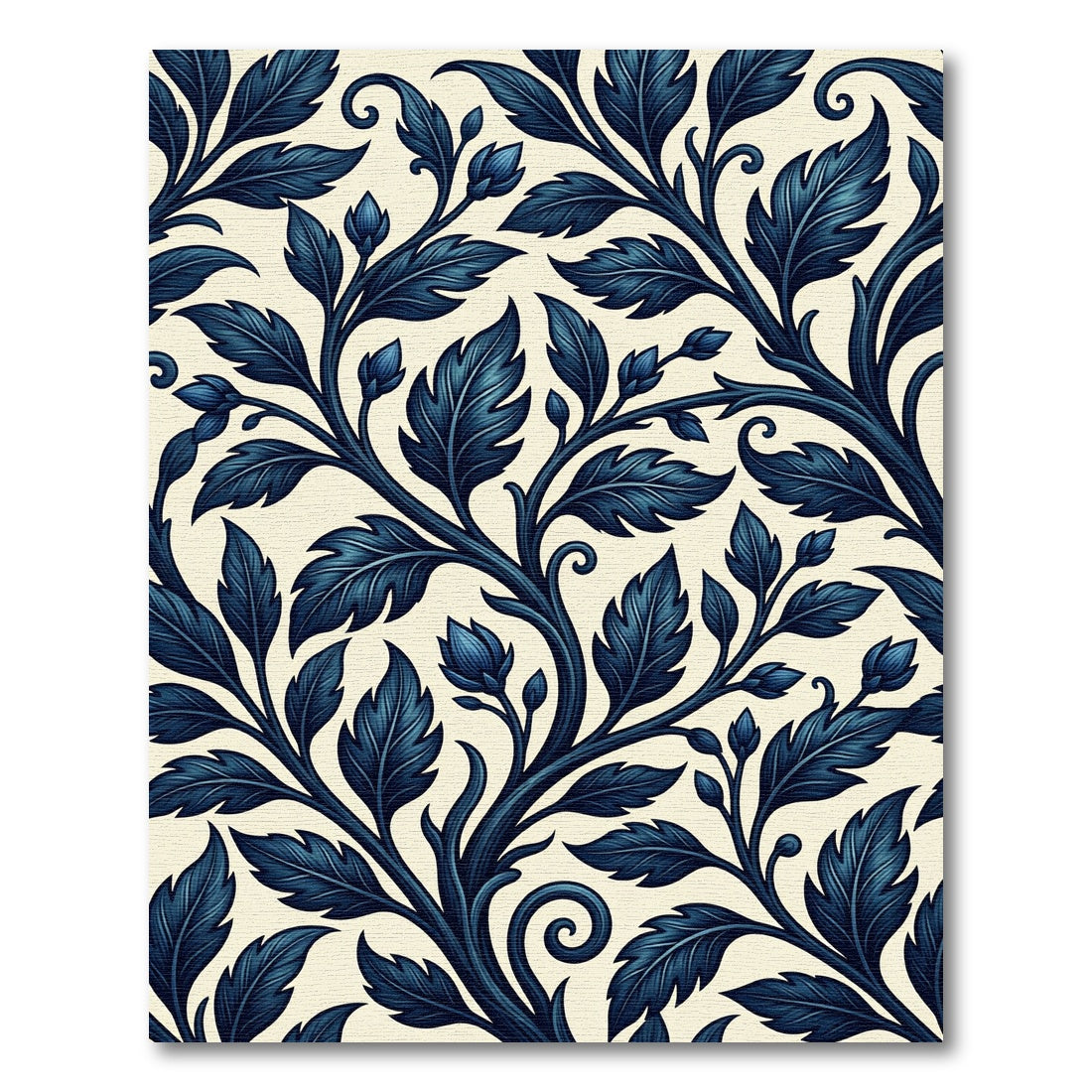 Deep Blue Leafy Vine Swirl Rug