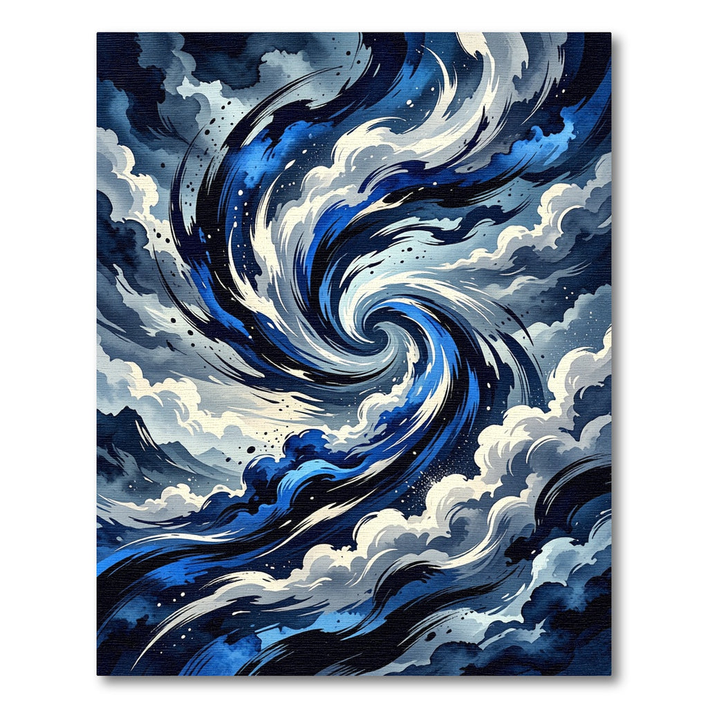 Deep Blue Swirl Watercolor Abstract Rug