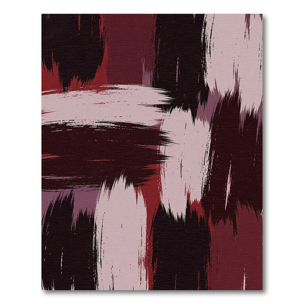 Bold Burgundy and Blush Abstract Brushstroke Rug