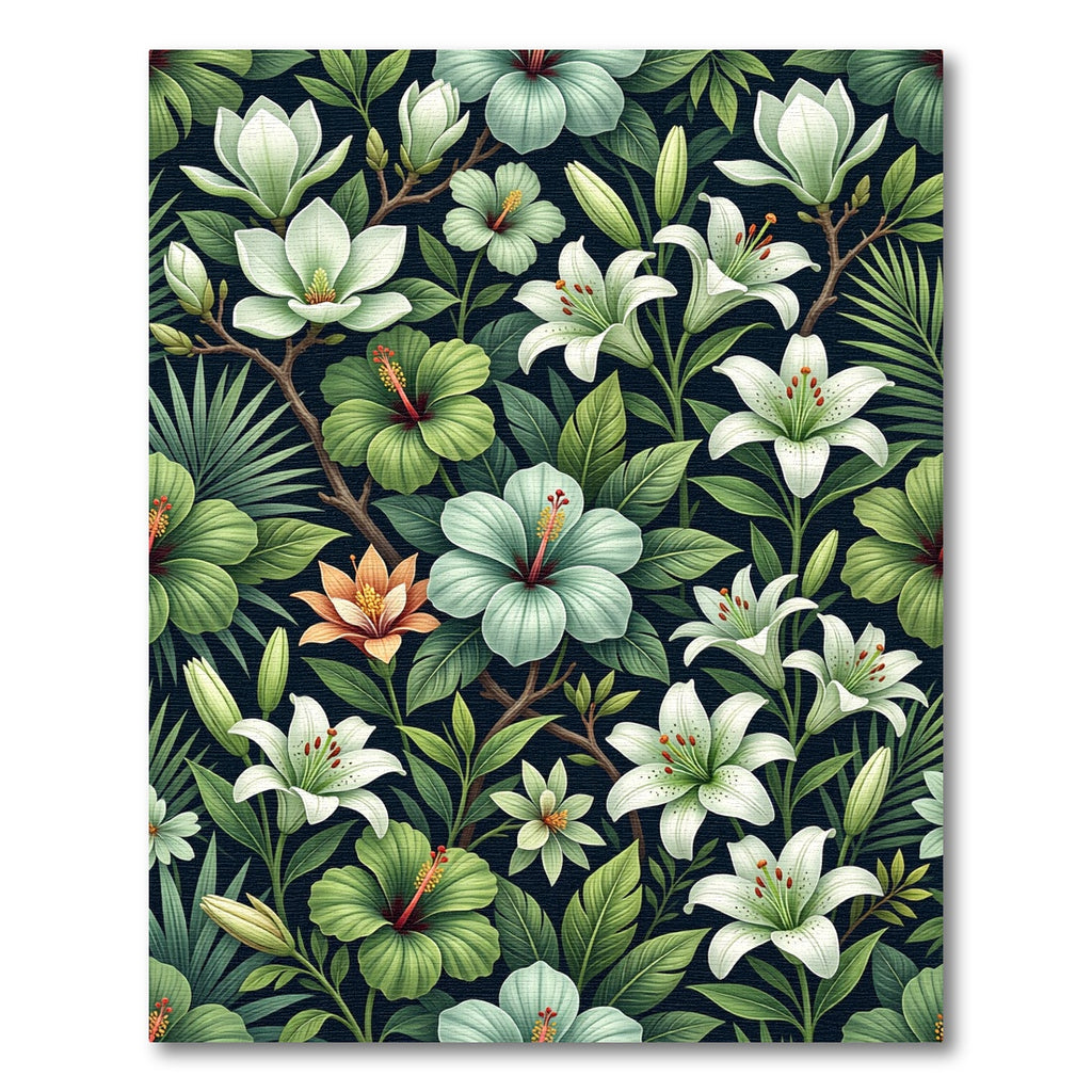 Lush Tropical Lily Hibiscus Composition Rug