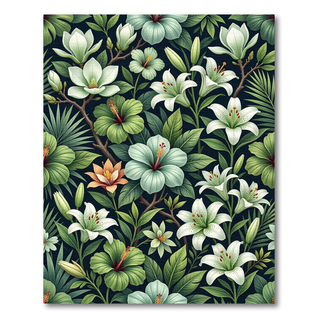Lush Tropical Lily Hibiscus Composition Rug