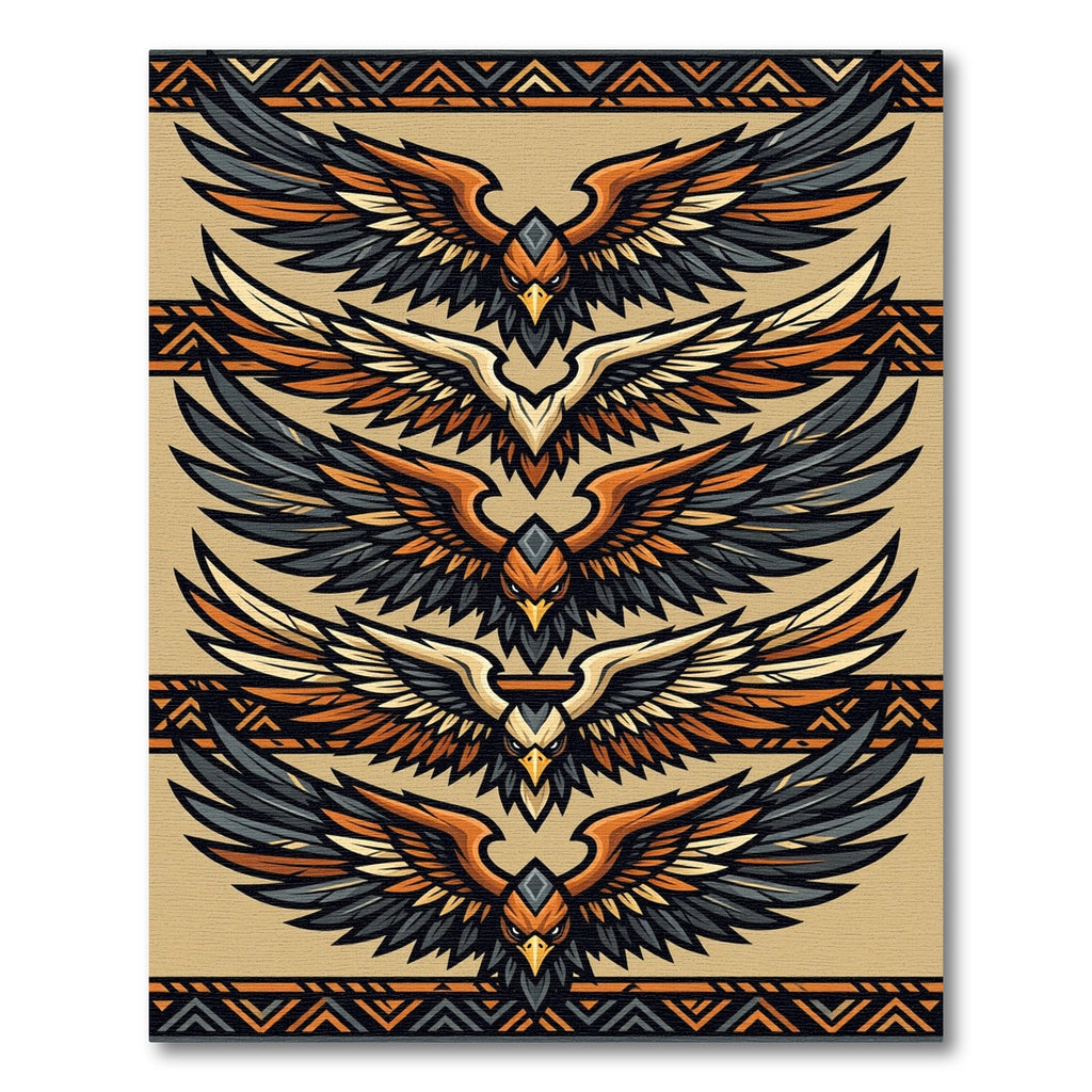 Earthy Tribal Eagle Wing Repeating Art Rug