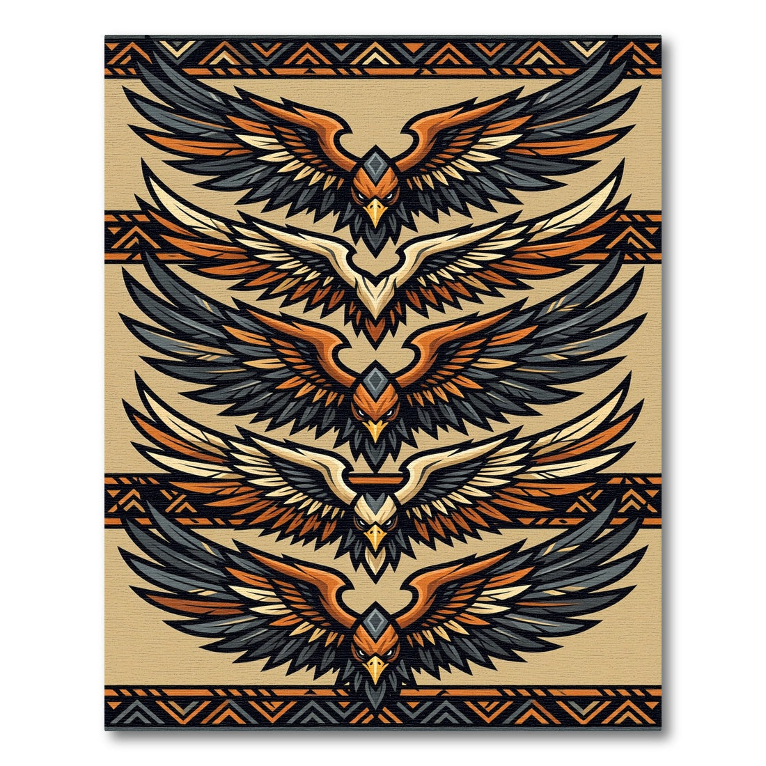Earthy Tribal Eagle Wing Repeating Art Rug