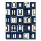 Neoclassical Navy Architectural Facade Grid Rug