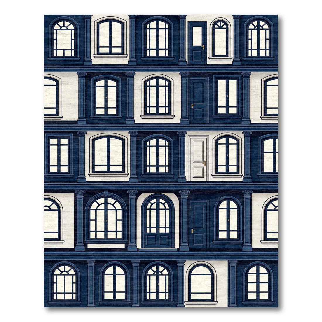 Neoclassical Navy Architectural Facade Grid Rug