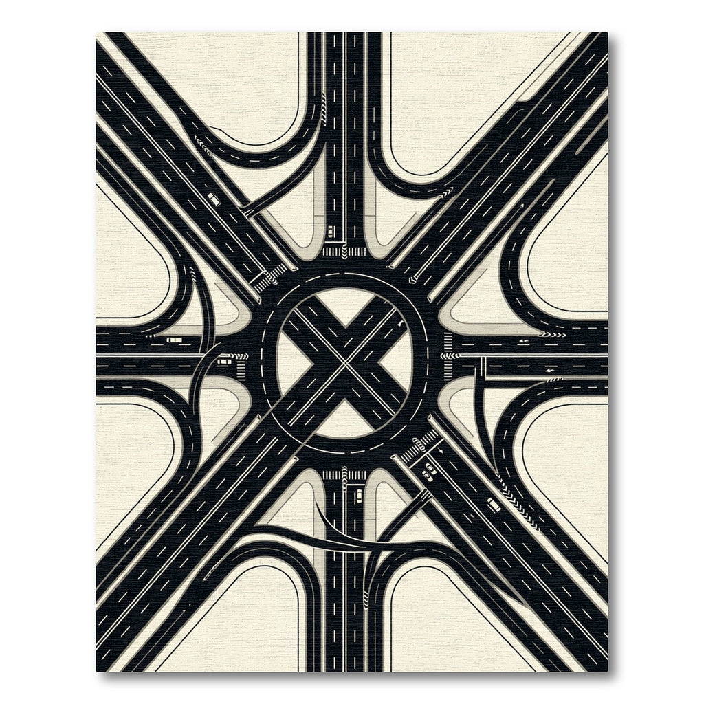 Modern Black and White Intersection Grid Rug