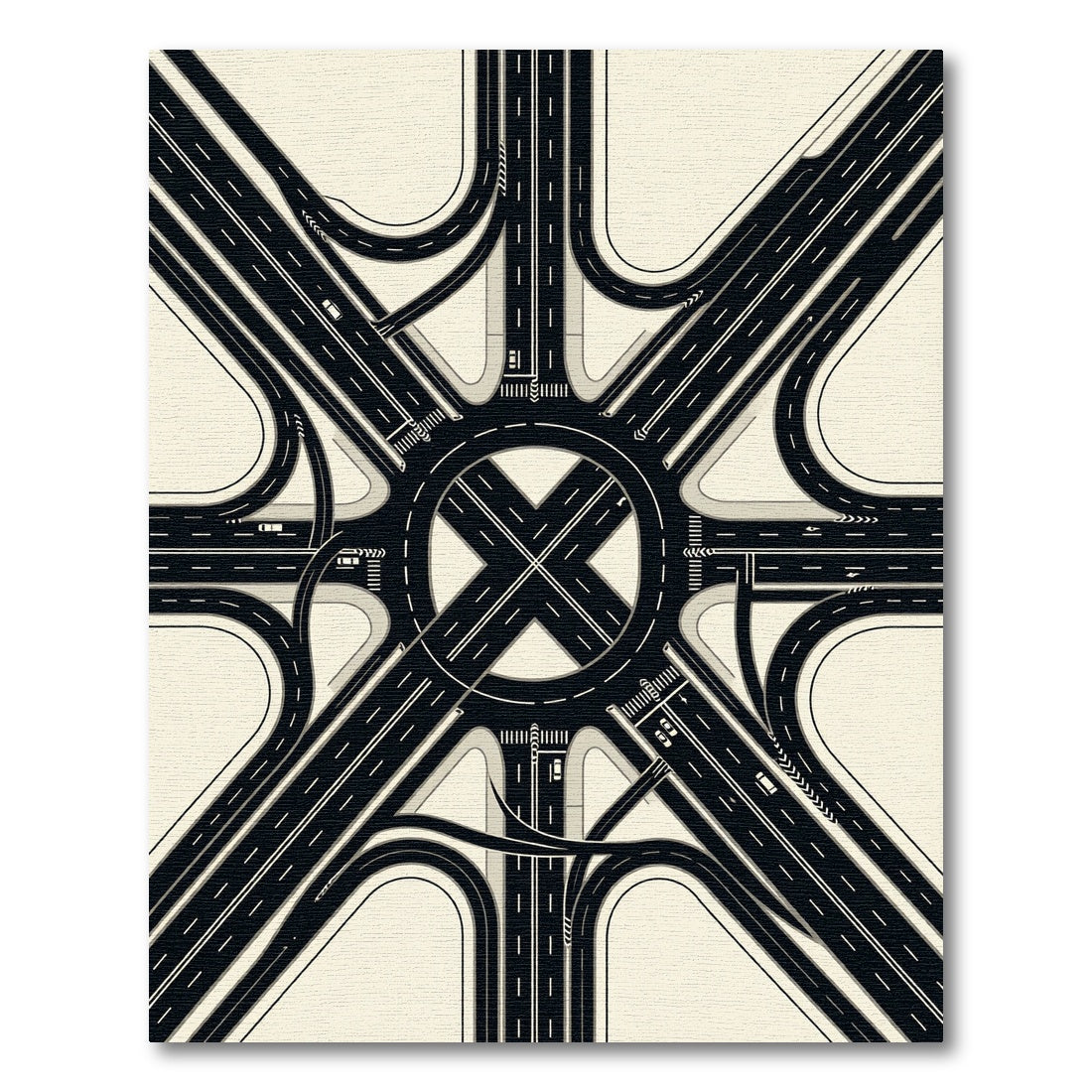 Modern Black and White Intersection Grid Rug