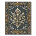 Ornate Gold Silver Damask Floral Rug