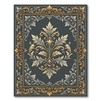 Ornate Gold Silver Damask Floral Rug