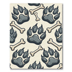 Playful Gray Paw Bone Cream Background Rug