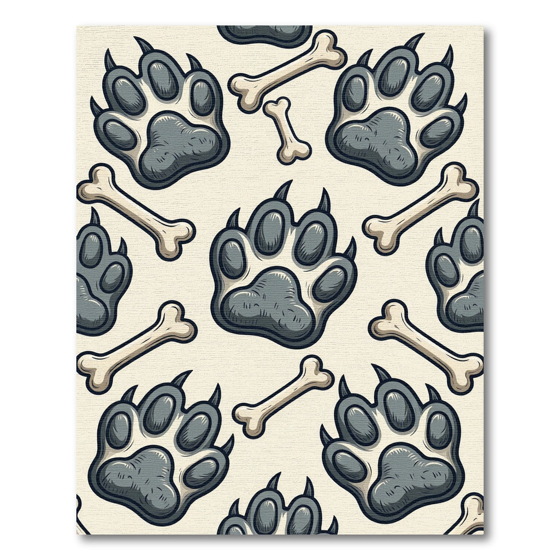 Playful Gray Paw Bone Cream Background Rug