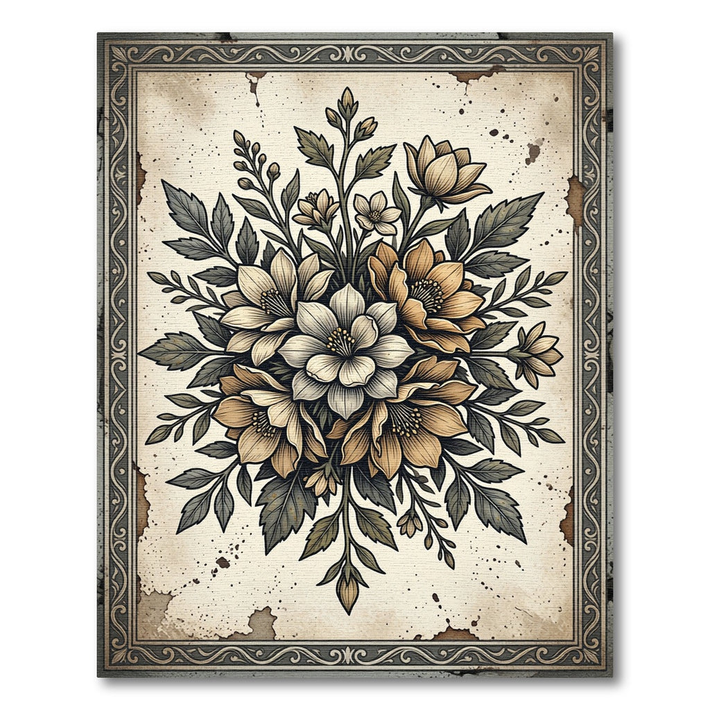 Vintage Sepia Floral Bouquet Arrangement Rug