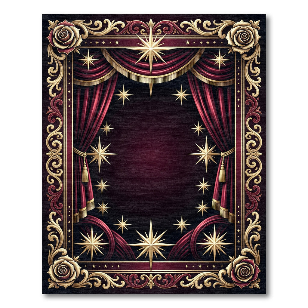 Crimson Gold Starburst Rose Frame Rug