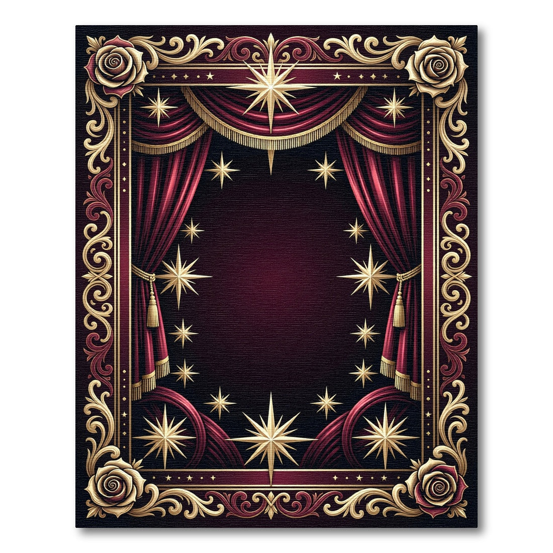 Crimson Gold Starburst Rose Frame Rug